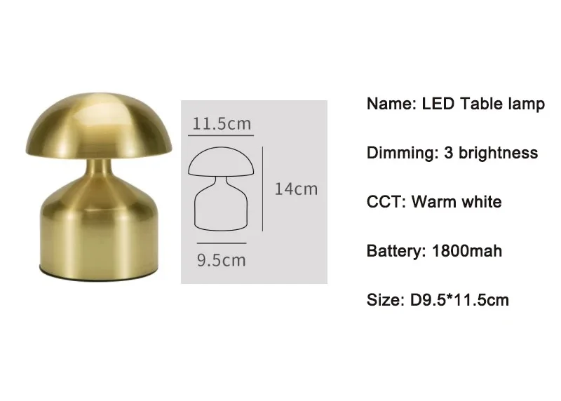 Gold Touch Dimming Charge Cute Mushroom Shaped Hotel Decoration Beside Table Night Light LED mushroom Table Lamps