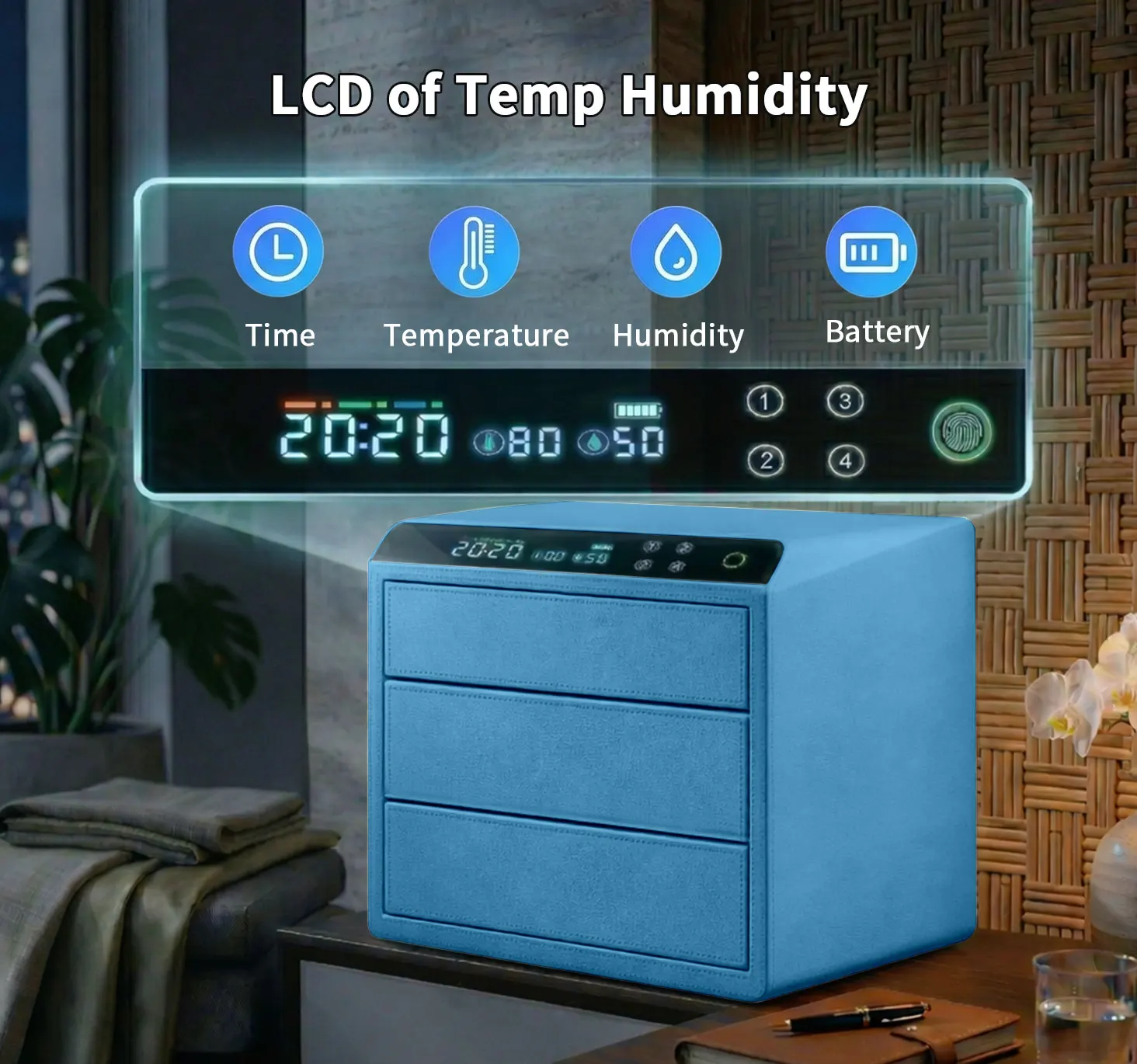 dr 1274 ft ceqsafe smart luxury home anti theft small intelligent fingerprint 4 layers premium leather jewelry drawers safe box-3