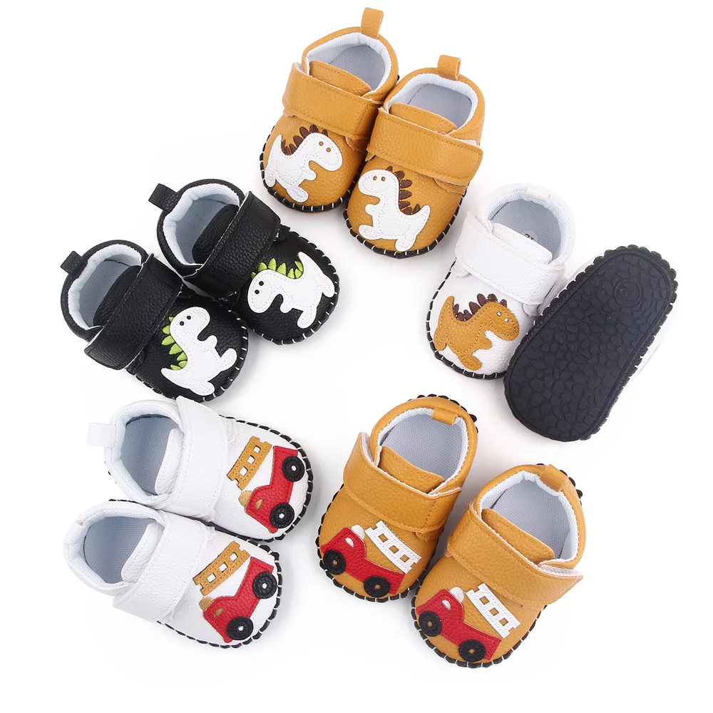 Spring and Autumn New PU Leather Hand Sewn Soft Soles Non-slip Baby Cartoon Walking Shoes factory