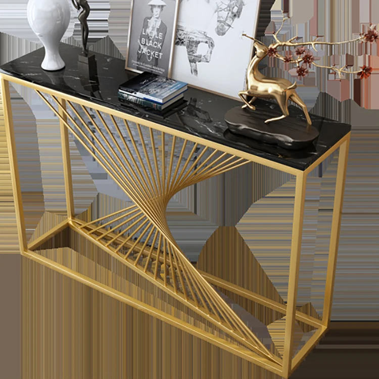 New modern Italian gold modern marble top console table luxury drawer mirrored hallway console
