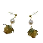 Drop Earring Rose E628 Morden Style Drop Earring Real Flower Rose Round Mother Luxury Pearl Jewelry
