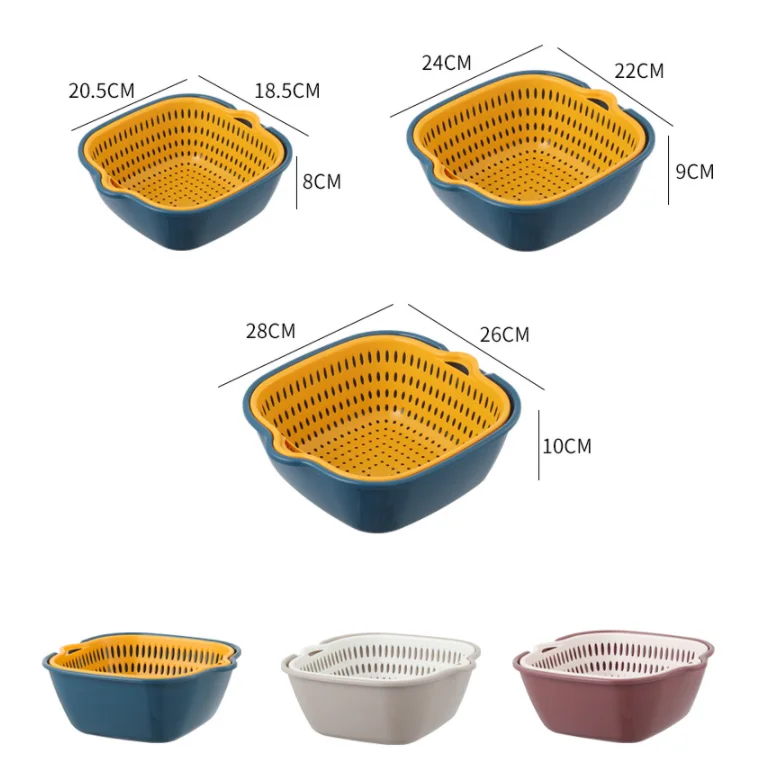 6 Piece Fruit And Vegetable Cleaning and Storing Drain Basket Plastic Kitchen Multifunctional Hanging Drain Basket