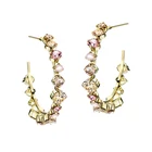 Earrings Women Party Gift Gold Plated Diamond Crystal Pink Hoop Earrings