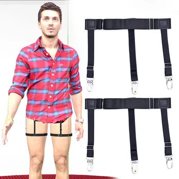 1 Pair Men Shirt Stays Belt with Non-slip Locking Clips Keep Shirt Tucked Leg Thigh Suspender Garters Strap