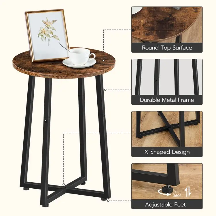 Wholesale Industrial Style Rustic Round Side End Table Round Accent Wooden Side Table Nightstand with Storage for Living Room