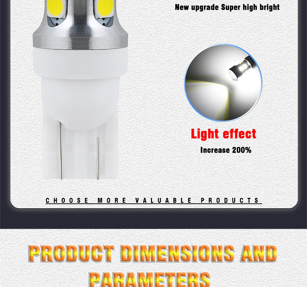 TECH-KING Auto Super bright LED White 3030 chip 10SMD 168 W5W with lens width light 12V 2W license plate light T10 decoded bulb