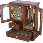 Jewelry Box Antique Big Lacquer Jewelry Box With 2 Windows For Rings Necklaces Earrings Jewelry Showcase Display