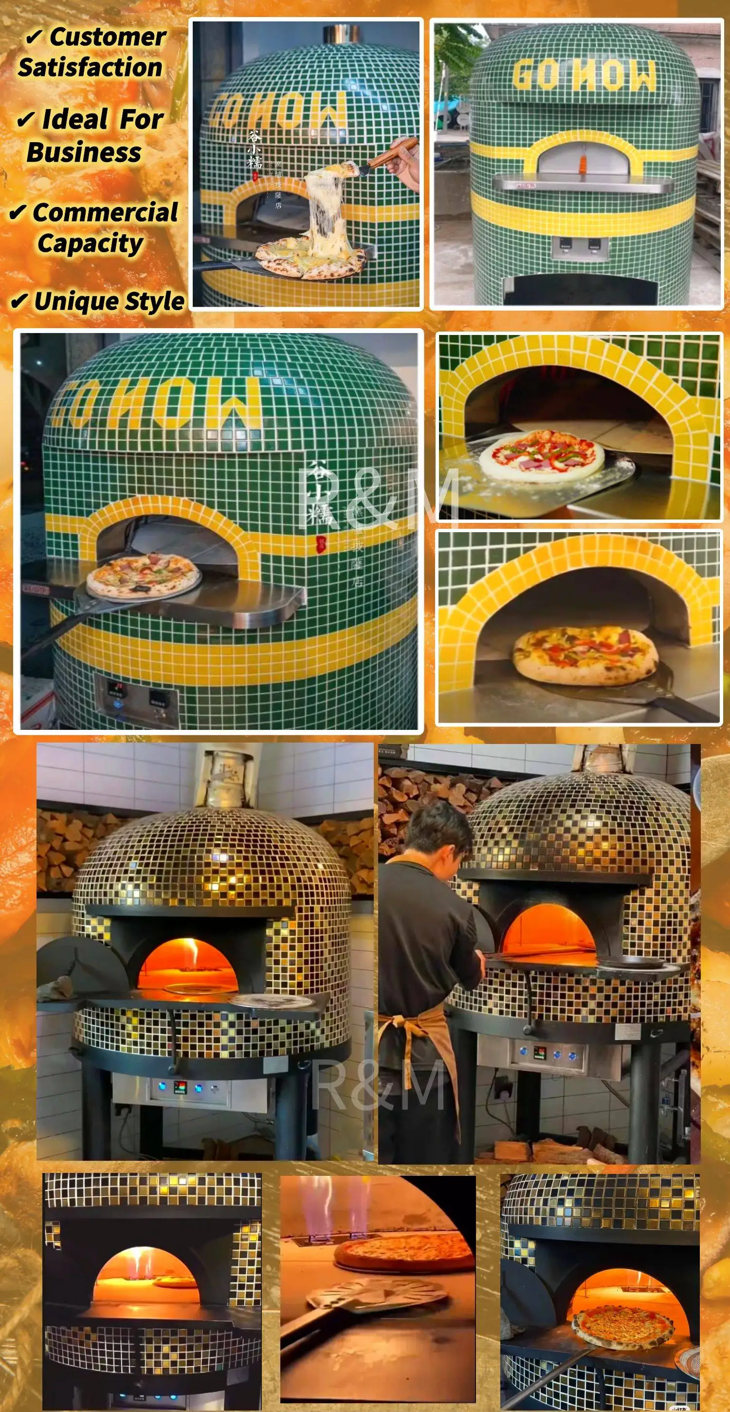 Commercial A large neapolitan italian woodfired brick burning clay outdoor charcoal electric gas pizza oven wood fire restaurant