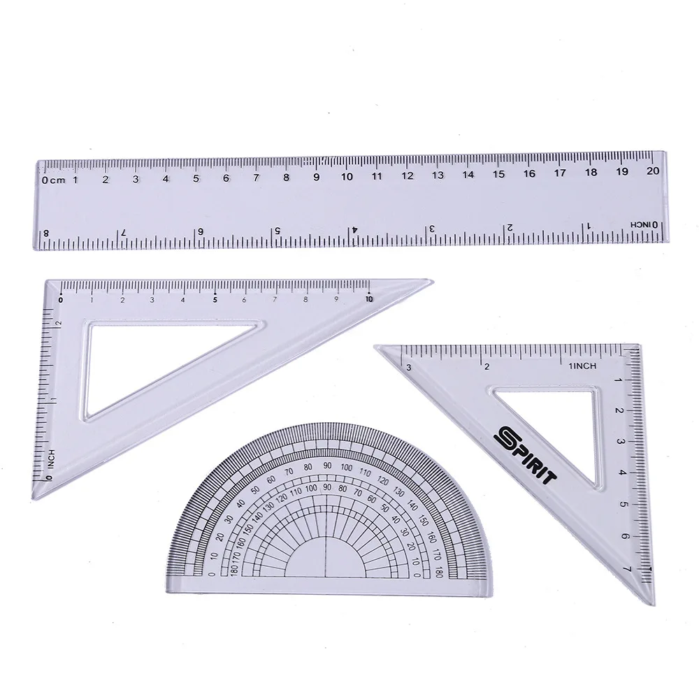 Promotional Multi Size Plastic Ruler Set Student Maths Geometry Set Squares Triangle Ruler Protractor for School