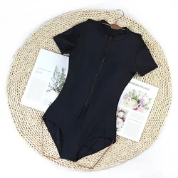 Professional swimsuit Slim and thin conservative one-piece cover belly sports short-sleeved female spa swimsuit