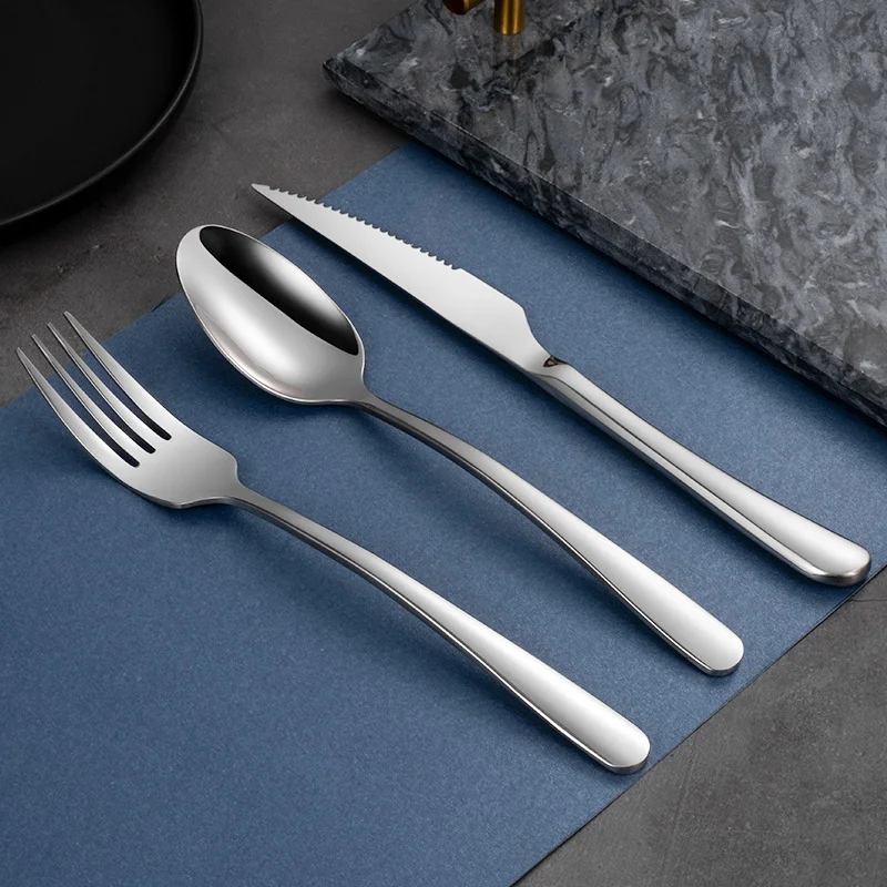 Restaurant Tableware Serving Utensils 304 Silver Knife Spoon And Fork Set Flatware Stainless Steel Cutlery