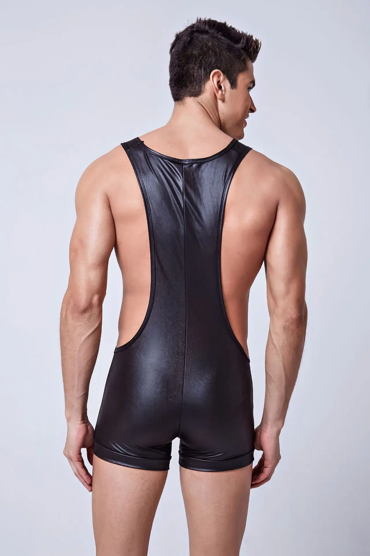 Erotic Leather Wrestling Singlet Lingerie Sexy Plus Size Men Gay