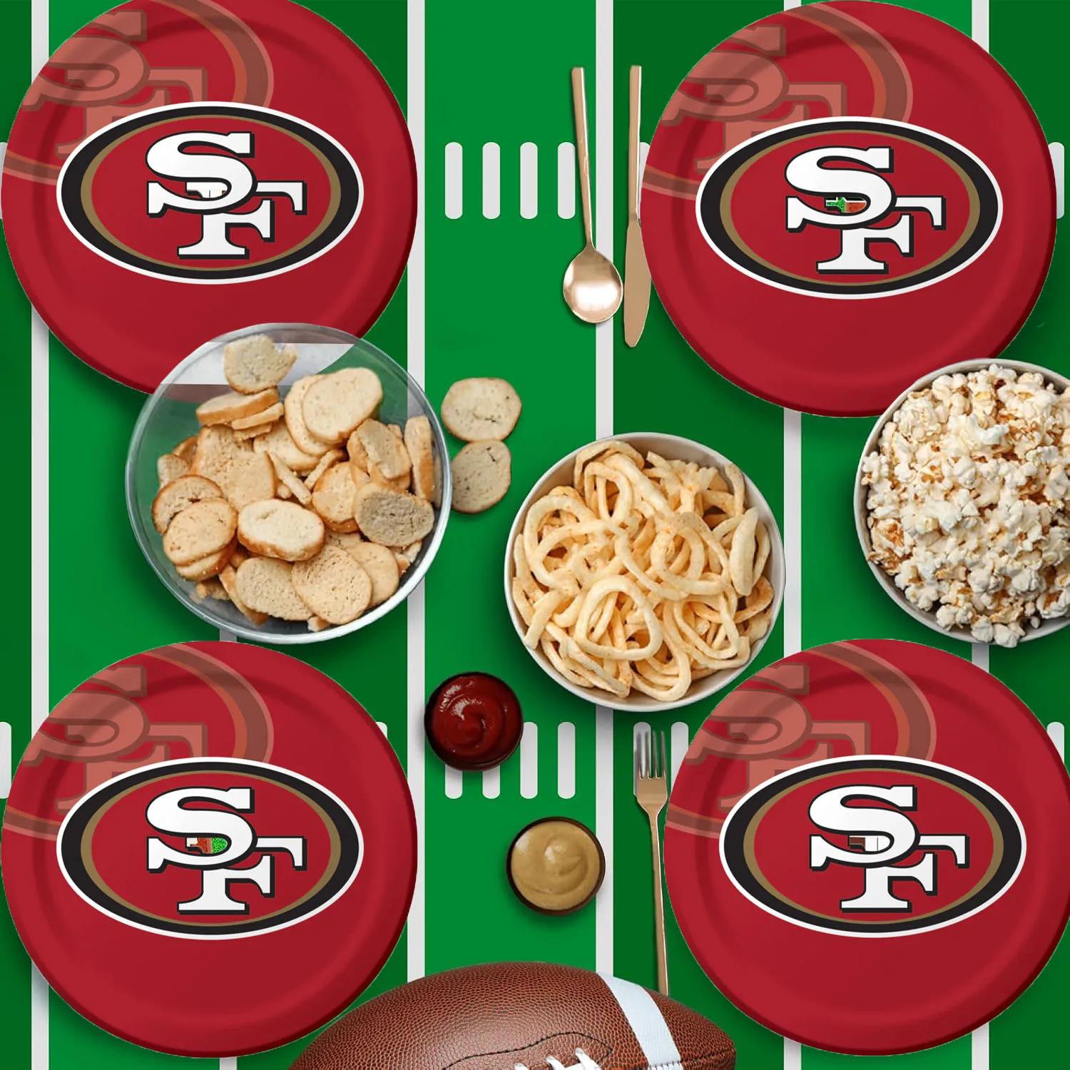 Customized SF Team Football Party Tableware Set Disposable Paper Plates Disposable Paper Napkins Disposable Cutlery 82pcs/set