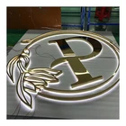 Custom Gold Mirror Sign Large Metal Outdoor Stainless Steel Built Up Halo Illuminated Letters
