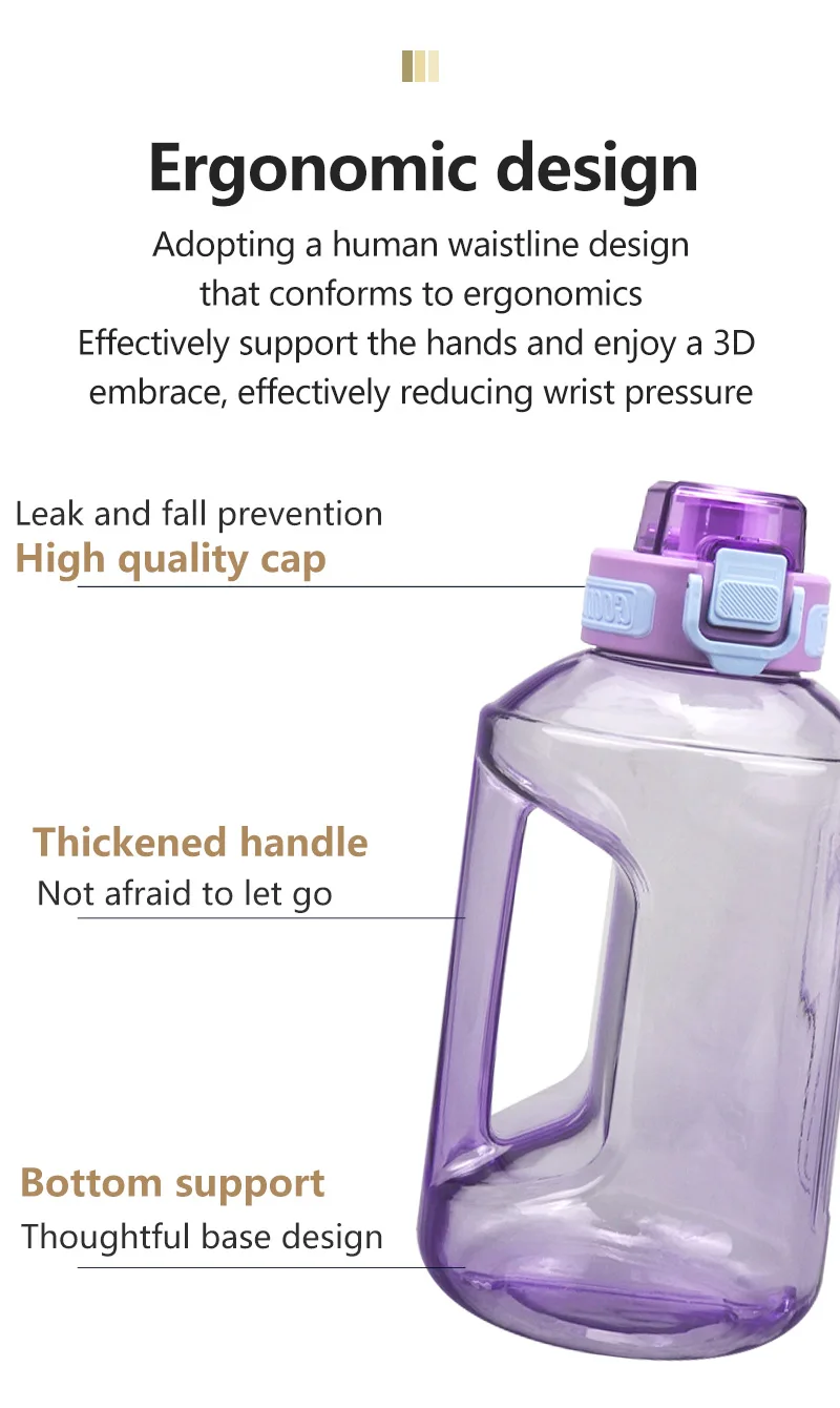 Customizable 1.65L PC Handle Straw Plastic Bottle PETG 2.2L Fitness Workout Sports Water Bottle factory