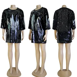Fashion Short Sleeve Sexy Sparkling Heavy Sequin Loose Dress 2022 designer Casual short sleeve dress