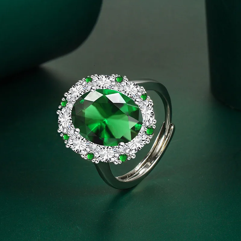 Hot Sale Shiny Emerald Gemstone Zircon Open Finger Ring Women Adjustable Cz Knuckle Ring For Wedding Gift