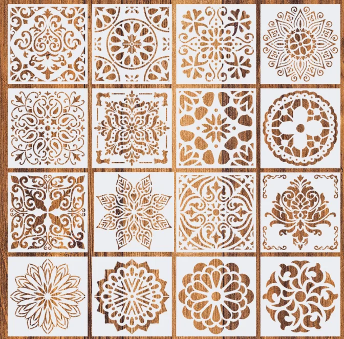 16 pcs Reusable Mandala Stencils (6x6 inch) for DIY Painting on Wall Floor Tile Wood Furniture Fabric