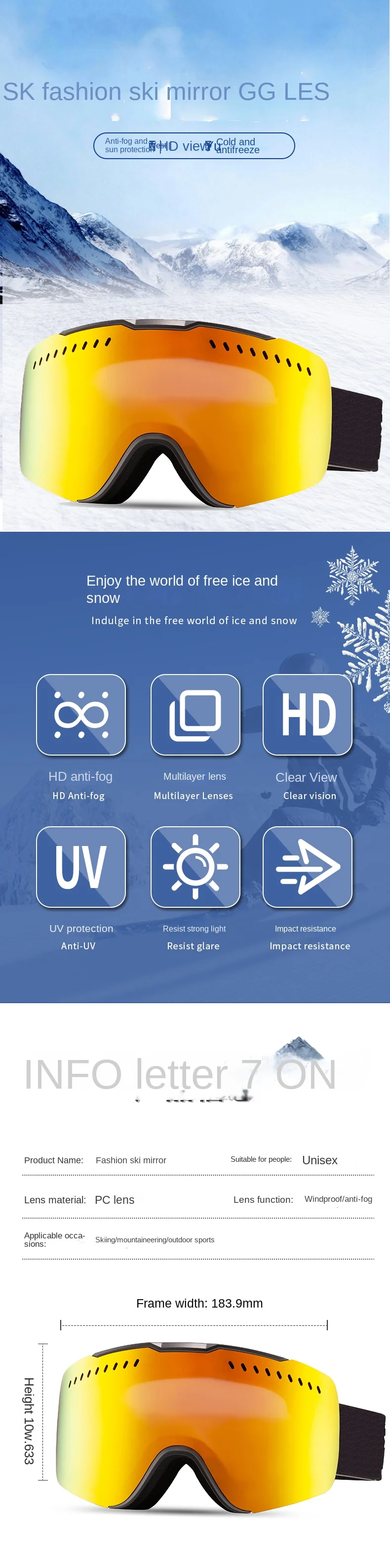 Children's Water Transfer Ski Goggles with Spherical Lens for Outdoor Mountaineering and Snow Skiing