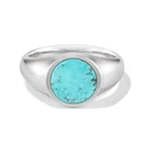 Turquoise Round Gemnel New Arrivals Silver Turquoise Round Signet Band Ring Men Jewelry
