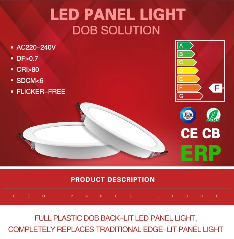 Energy Efficiency Label ERP CE ROHS 8W 4W 6W 9W 12W 18W 24W Downlight Round Led Slim Panel Light