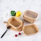 Paper Food Containers Disposable Kraft Paper Salad Food Lunch Box Containers With Clear Lid 500ml 650ml 750ml 1000ml
