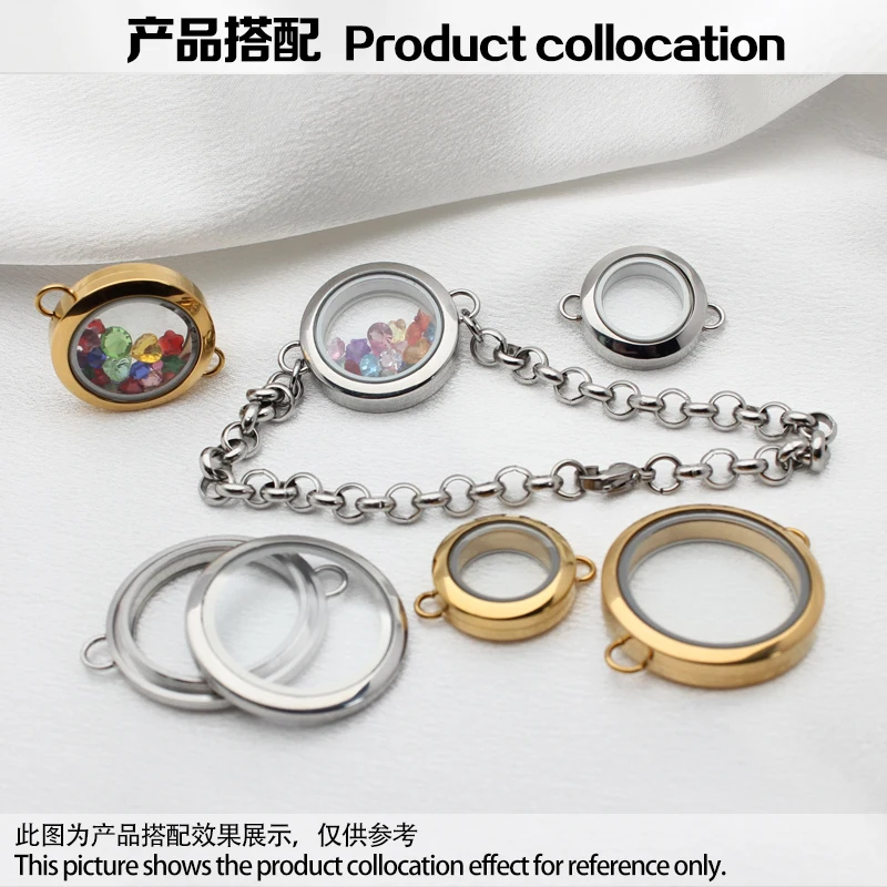 L Stainless Steel Twist Screw Closure Bracelet Glass Floating Locket