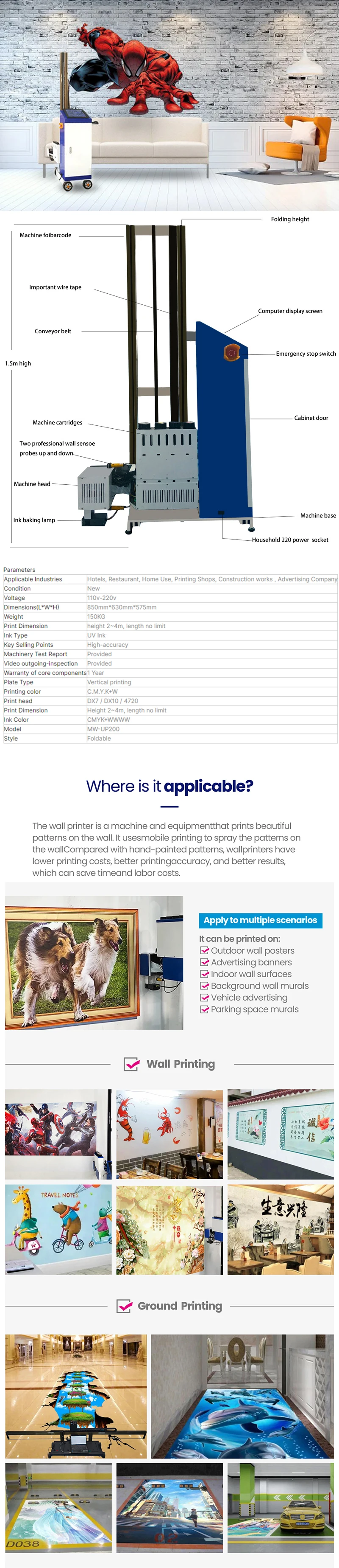 Automatic Dx7 Tx800 1600 3200 Head Wallpen Vertical Printing Wall Printer Machine 3d Wall Uv Ink Effect 2024