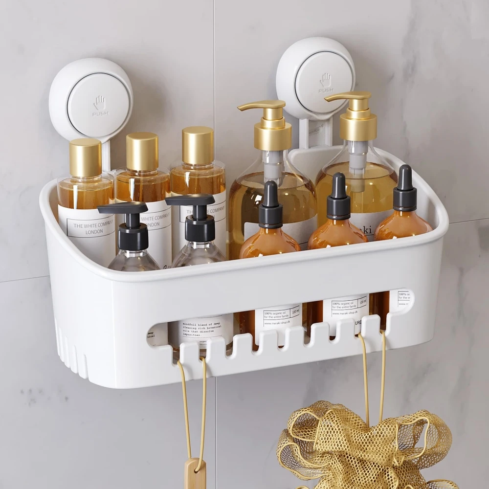 Suction Cup Shower Organizer Removable Powerful Shower Basket Wall Mounted Bath Organizer