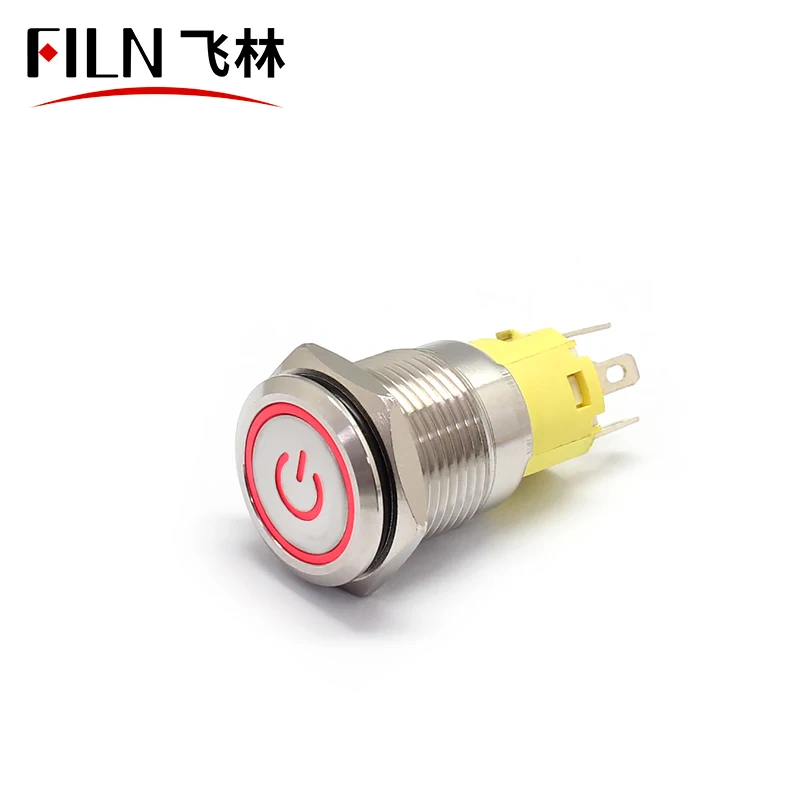 16mm 6V 12V 110V 220V LED Momentary Latching Stainless Steel 5 pins waterproof metal Push Button Switch with Power symbol
