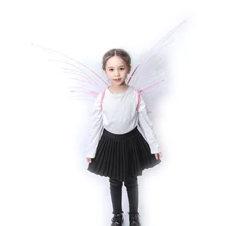 Light up pink iridescent glitter printing adult costume fairy wings