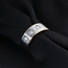 Gold Diamond Rings DEXRLO Fashion Gold Inner With Silver Appearance Stainless Steel Diamond Jewelry Rings For Man