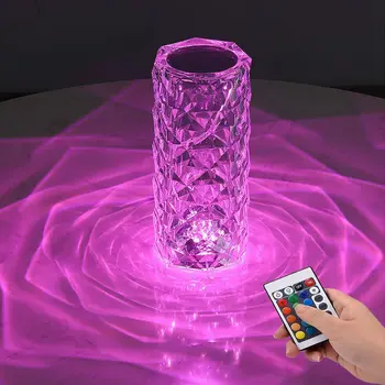 LED Rose Crystal table Lamp 16 Colors Changing RGB Touch Lamp USB Romantic LED Rose Diamond desk Lamps for Bedroom Living