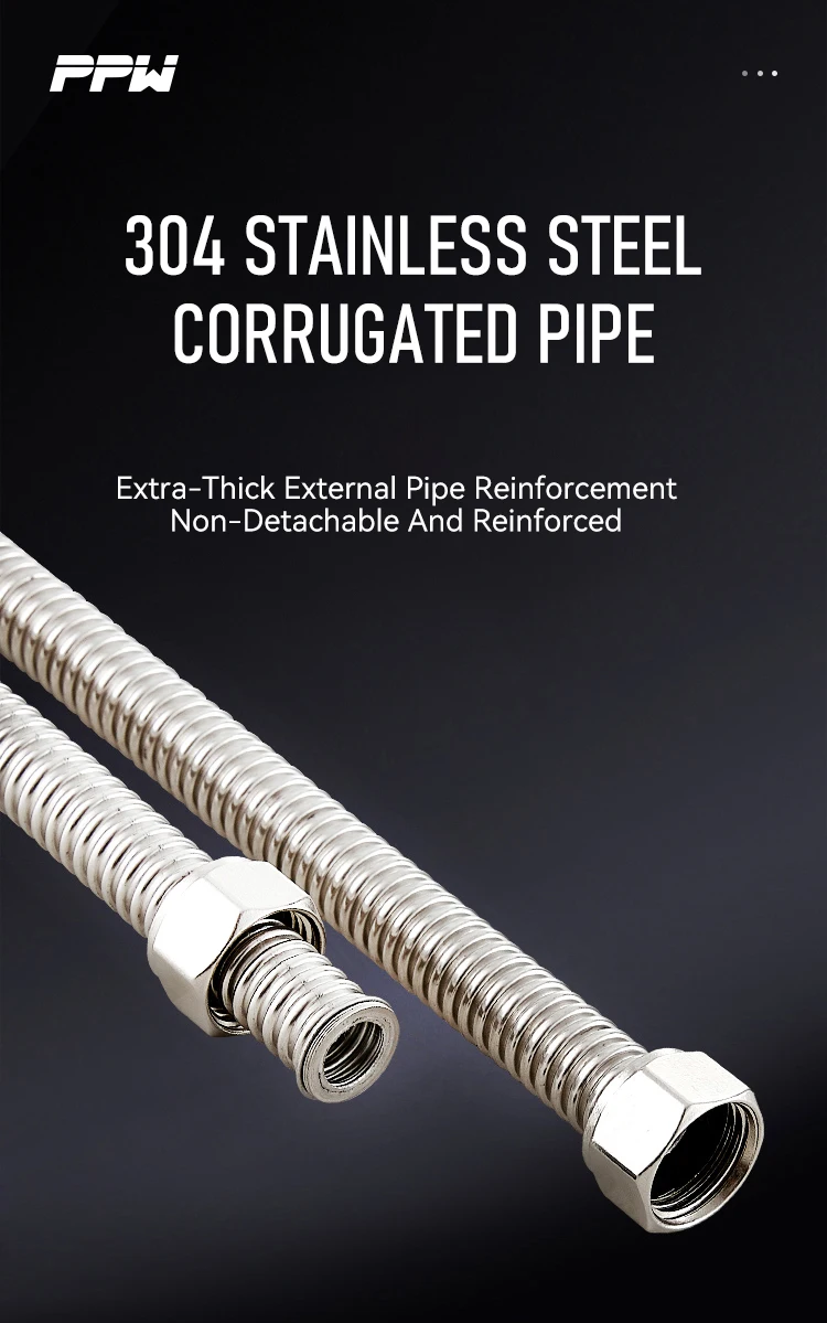 Corrugated Plated 304 Stainless Steel Water Heater Hose Flexible Corrosion & Chemical Resistant for Bathroom Toilet manufacture