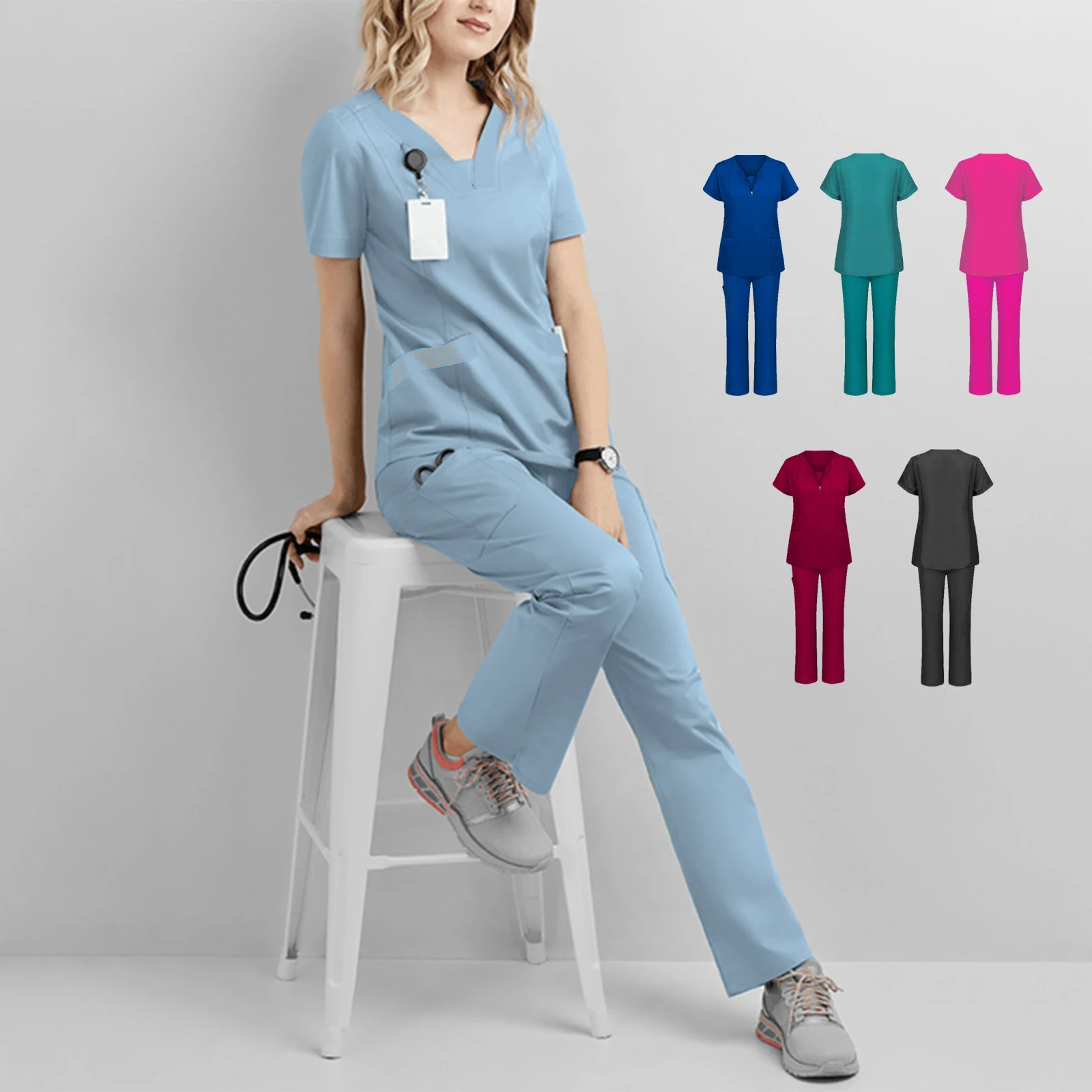 Custom High Quality 4 Way Stretch Spandex Stacked Pants Nurses Scrubs