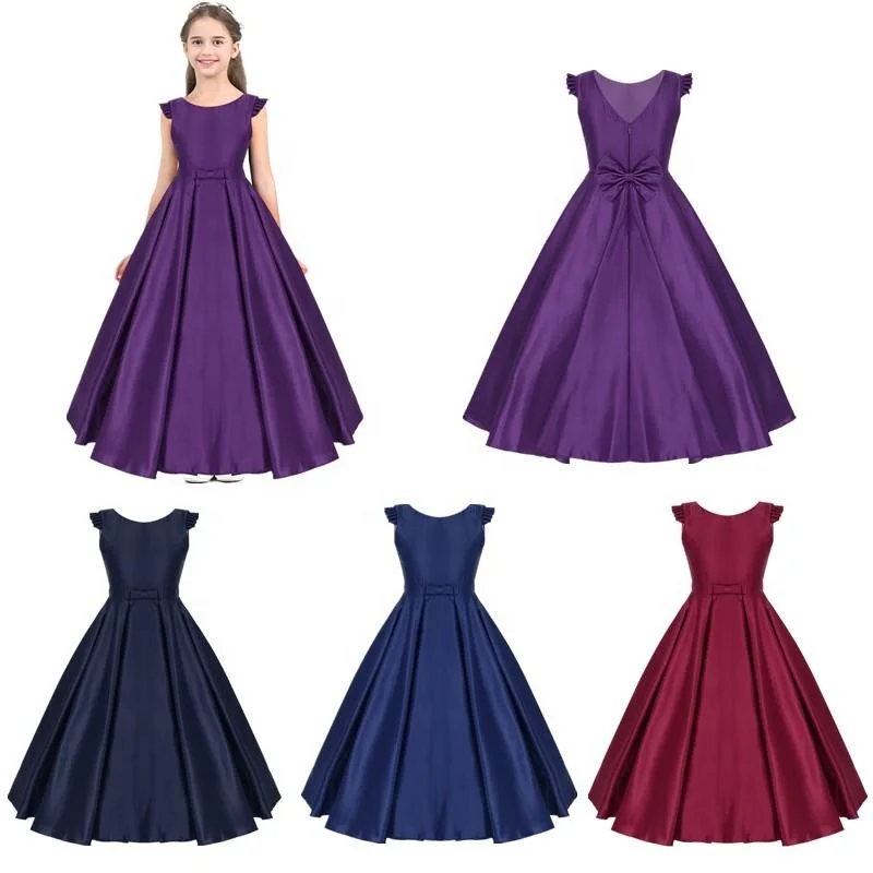 Low Price Kids Satin Ruffled Princess Evening Party Maxi Ball Gown 12 Years Old Girls Wedding Dresses