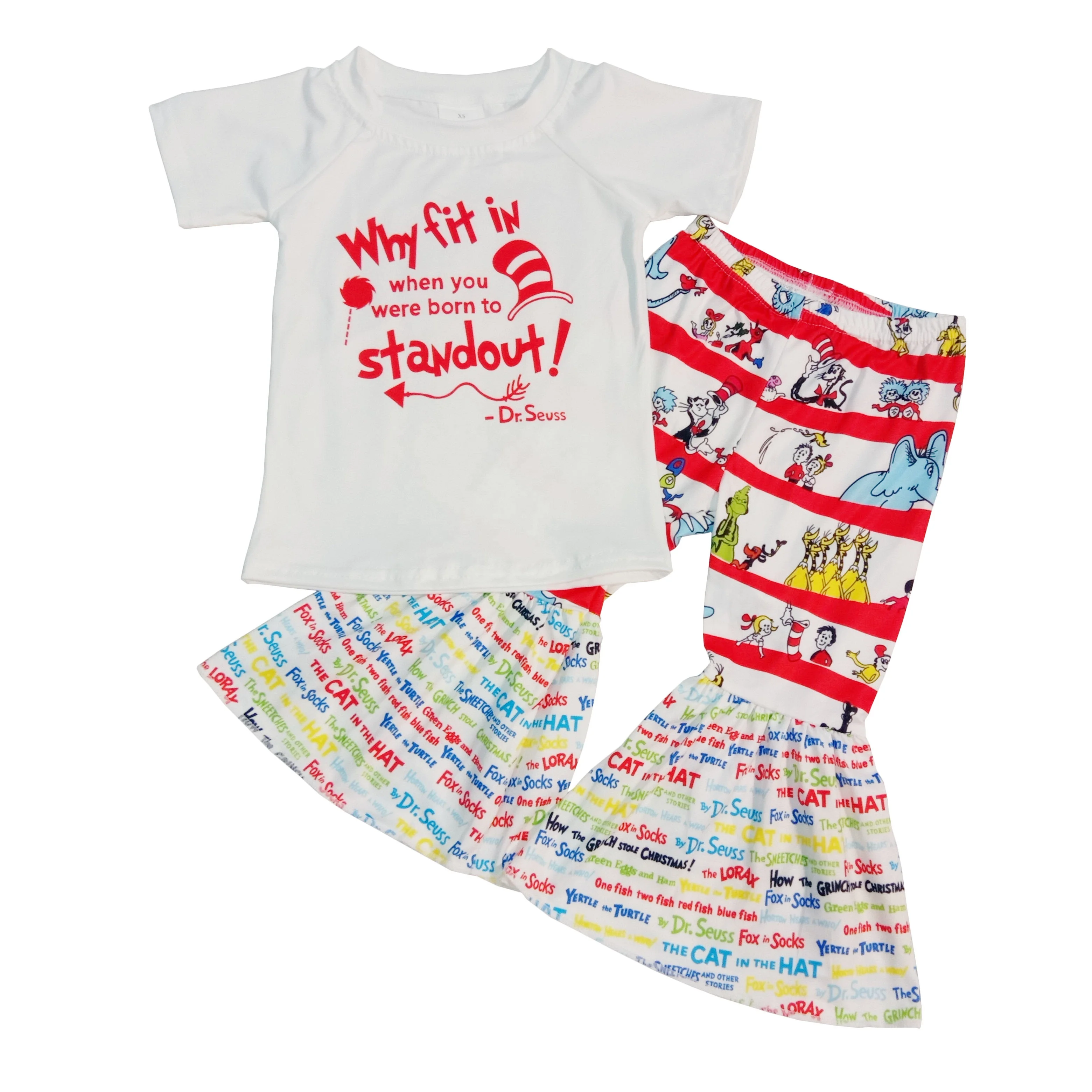 NEW Dr Seuss Cat in the Hat Shirt & Bell Bottoms Girls Boutique Outfit Set 