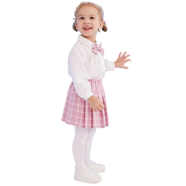 2023 New fashion Customized white shirt with bow+plaid skirt JK kid summer autumn clothing set little girls clothing set