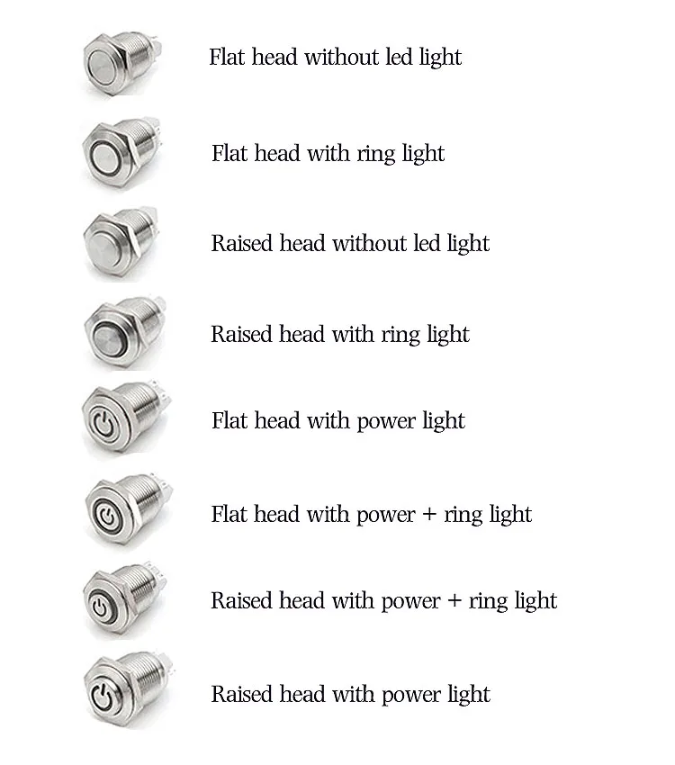 HS12H-10E/J/H/12V-24V/R Round 1NO momentary button switch 12 mm metal IP67 Stainless steel LED switch Waterproof