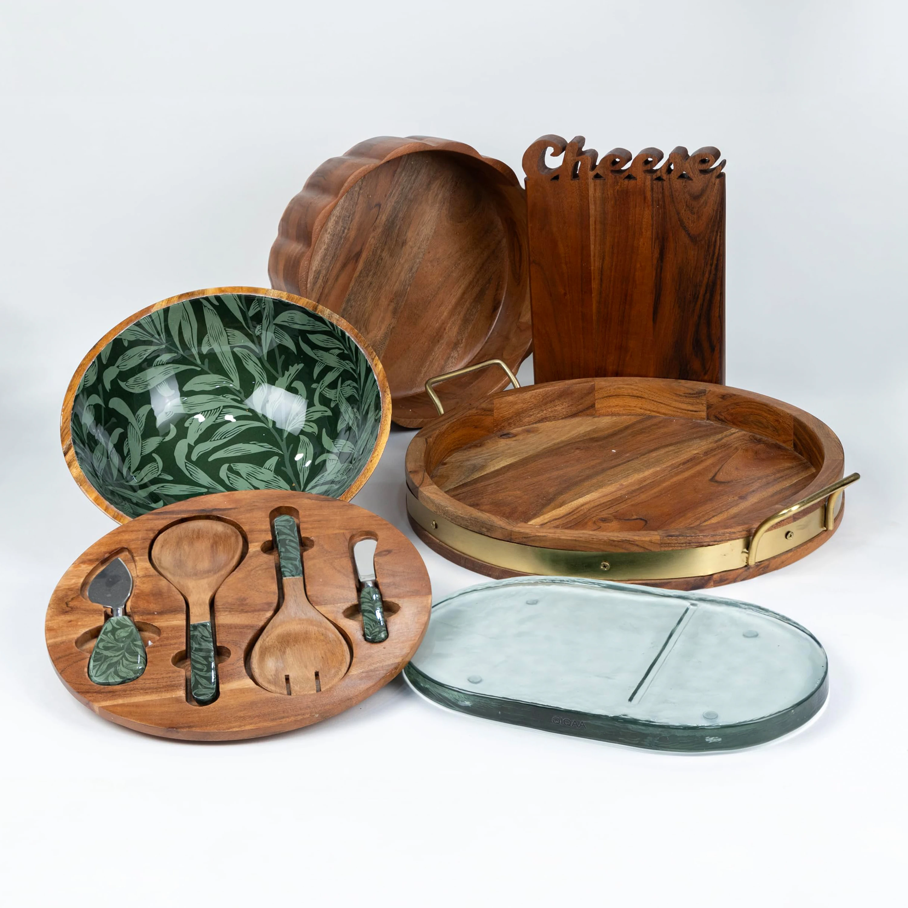 product acacia wood salad bowl set with utensils enamel printed salad spatula and cheese knife serving bowl with lid for kitchen party-8