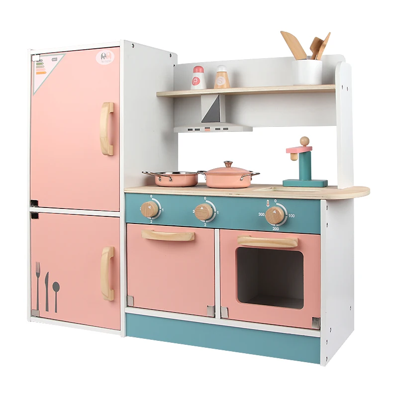 wooden play kitchen refrigerator