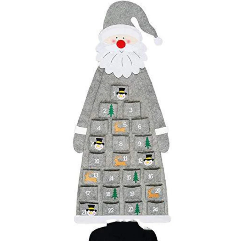 DD199  Xmas 24 Days Advent Calendars Cloth Santa Kids Gift Decoration Pendant Felt Christmas Tree Pocket Advent Calendar