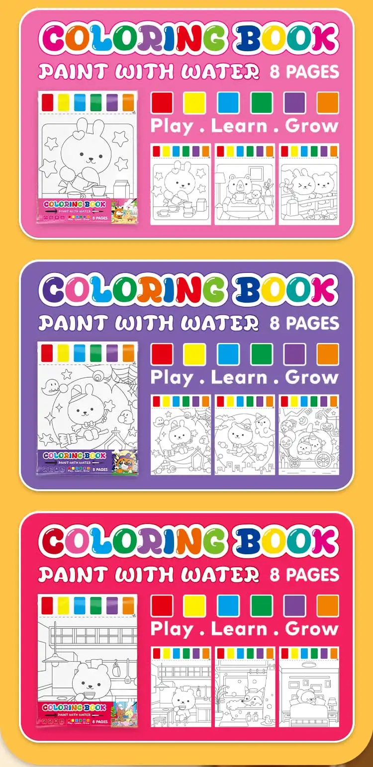 product keybaby custom 2026 cute children diy ins characters simple water coloring books with pigment for shop-10