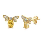 Plated Piercing Golden Plated Honey Bee CZ Stone 925 Sterling Silver Piercing Earring