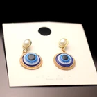 Alloy Earrings Manufacturer Of Custom Alloy Plated Gold Round Evil Eye Pearl Devil's Eye Earrings Of Woman