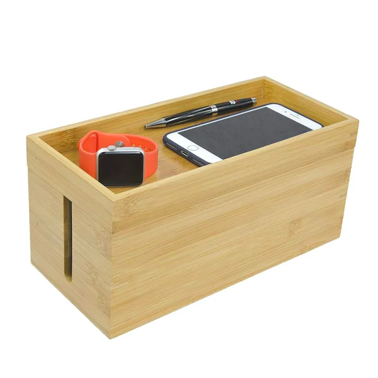 Bamboo Cable Management Box Organizer Bamboo TV Cord Box  For Home And Office