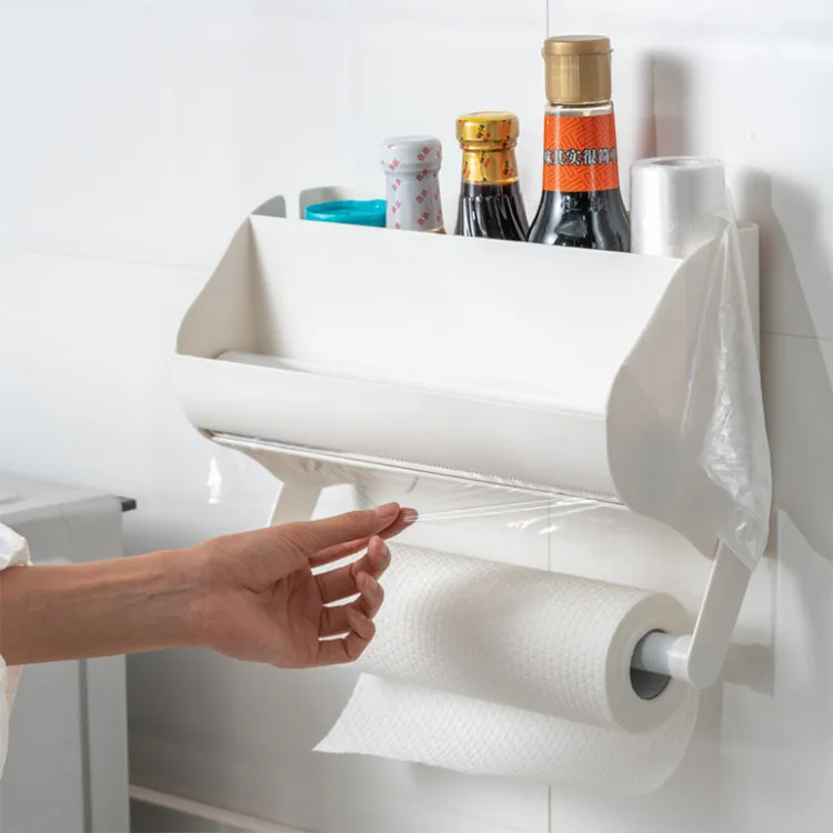 Kitchen Sticky Wall-Mounted Storage Rack Oil-Absorbing Paper Cling Film Spice Bottle Storage