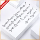 Belly Belly Ring HOVANCI Initial Pave Clear Gem Dangling Alphabet Letter Surgical Steel Belly Button Ring