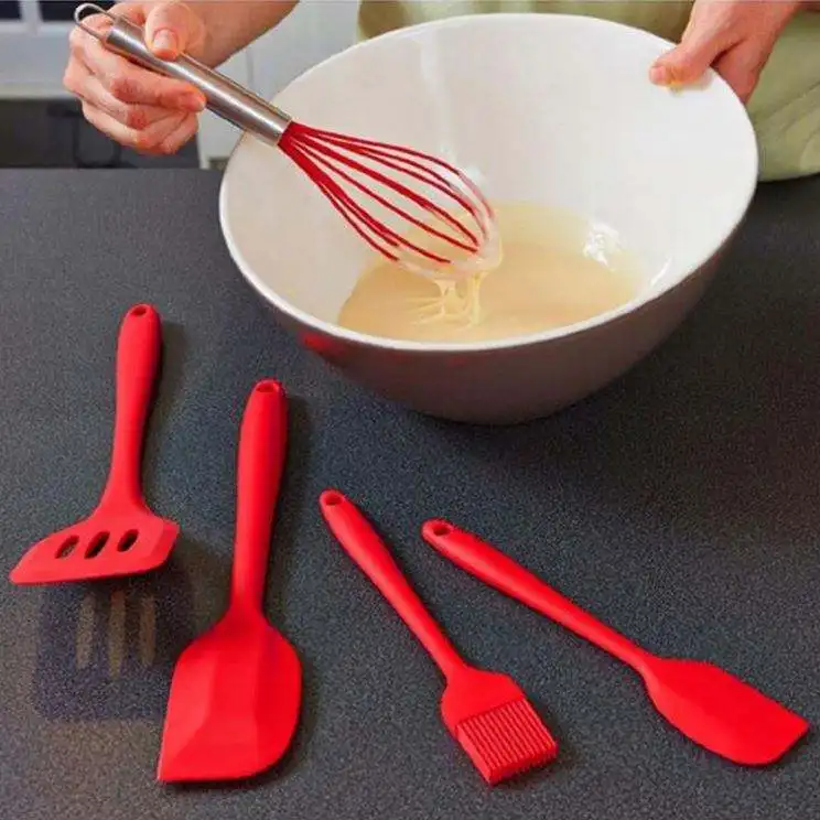 New 5Pcs Heat-Resistant Silicone Kitchen Utensils Cheap Cooking Spatula Set with Box Packaging for Home Kitchen Accessories