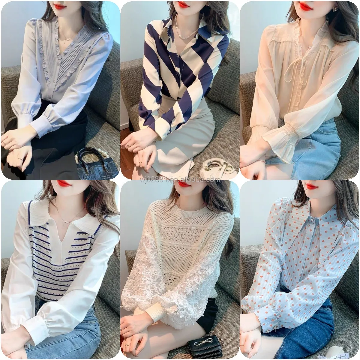 Spring and  Autumn Simple Long Sleeve Button Shirt Women's Korean Chiffon Large Shirt Loose Top